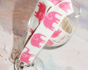 Lanyard, Fabric Lanyard, Id Badge Holder, ID Badge Lanyard in Elephant Walk Pink