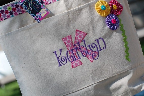 Personalized extra large canvas tote bag beach bag bridesmaids bag or ...