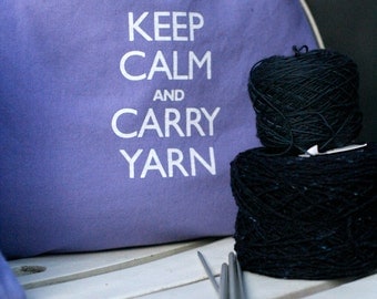 Large knitting project bag - Keep Calm and Carry Yarn - lavender