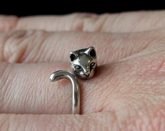 Kitty Cat Ring In Solid Sterling Silver Pet Cat Ring Cat Jewelry 162
