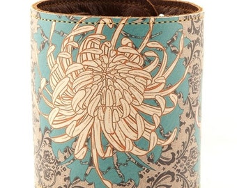 Leather cuff/ wallet wristband - Chrysanthemum