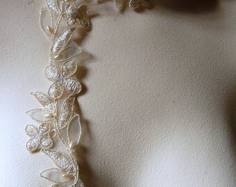 Champagne Gold Beaded Lace Trim for Lyrical Dance, Bridal, Headbands, Costume or Jewelry Design BL 4043