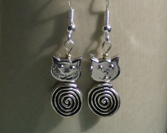 Silver Cat Eternity Cat Earrings