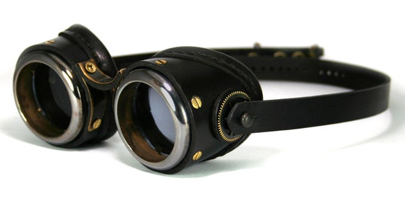 STEAMPUNK GOGGLES black leather blackened brass SMPL Solid Frames