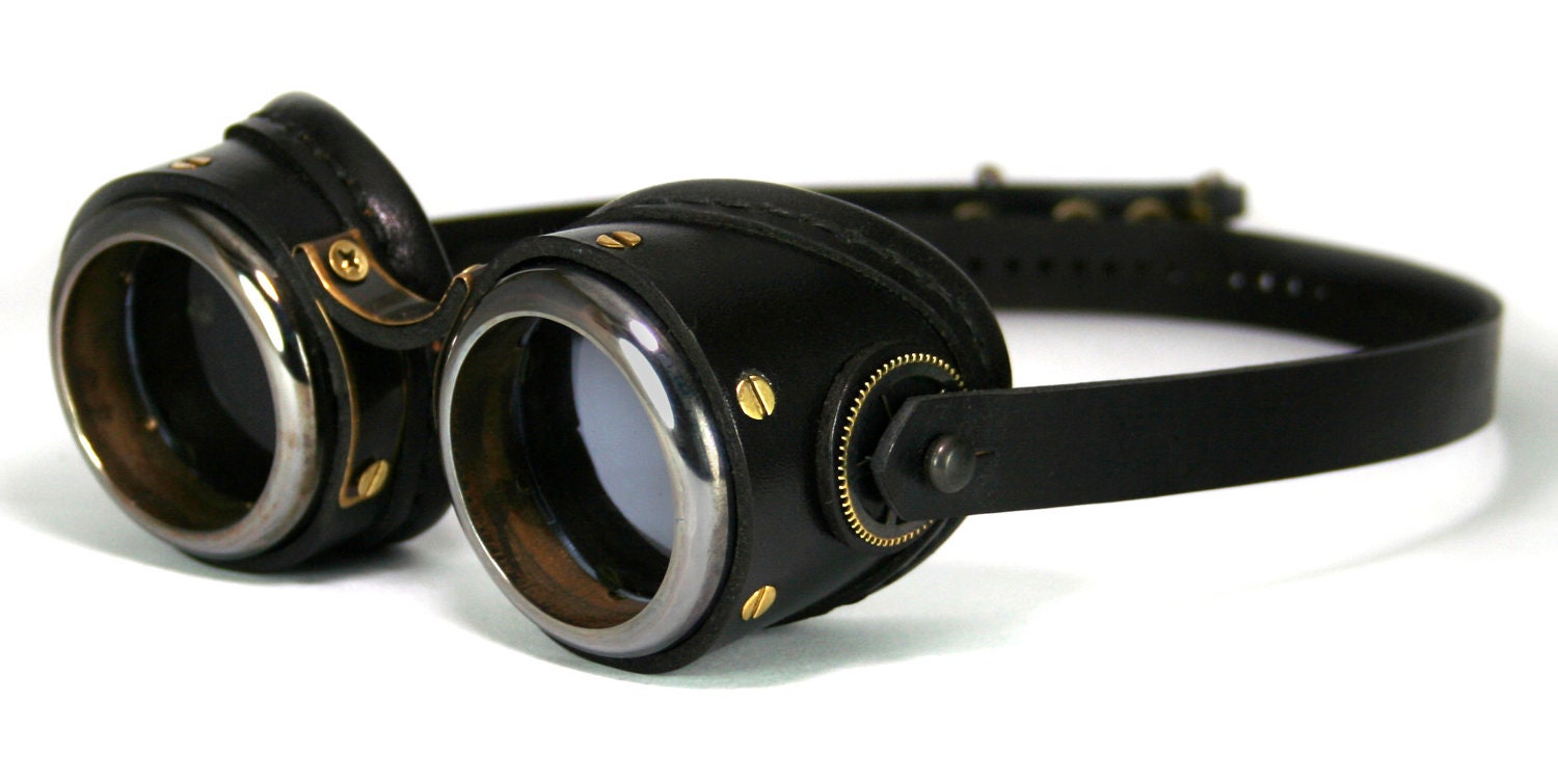 Steampunk Goggles Black Leather Blackened Brass Smpl Solid Frames Buy
