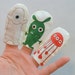 Christmas Monster Finger Puppets, Red & Green Printed Designs on Cotton Fabric (3-pack)
