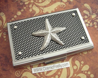 Silver Star Fish Business Card Case Gothic Victorian Nautical Industrial Steampunk Beach