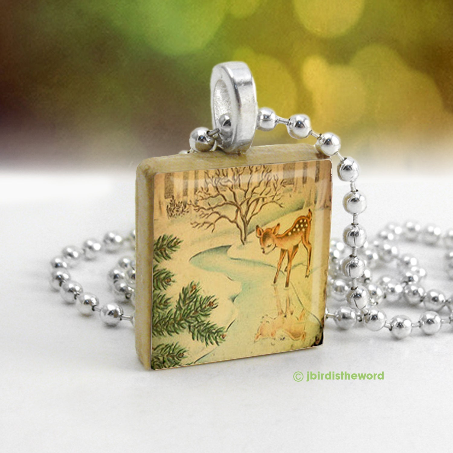 Fawn by the Stream scrabble tile pendant