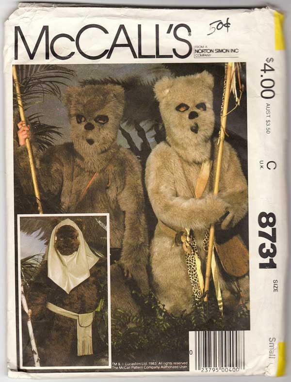 Star Wars EWOK Costume Pattern McCalls 8731 Childrens Size