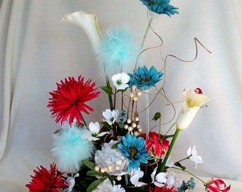 Turquoise red Floral arrangement Large Wedding Centerpiece bridal accessories reception decor decoration headtable silk flowers Home