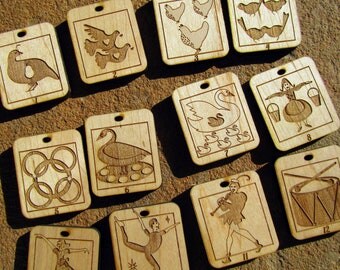 Wooden Advent Calendar Ornaments 12 Days of Christmas