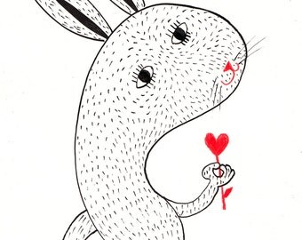 Love blossoms / ORIGINAL ILLUSTRATION / ink drawing / Heart shape
