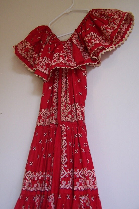 RESERVED for 4700 Red Bandana Dress Hippie Folk Boho Gypsy