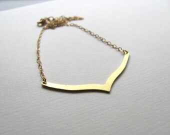 Chevron pendant bib necklace on 14k gold plate chain, gold bar necklace, geometric jewelry
