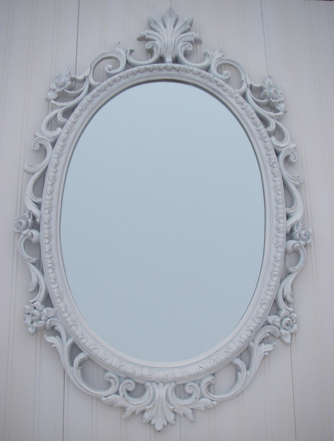 Vintage White Mirror Frame Homco Oval Shabby by ABackyardCreation