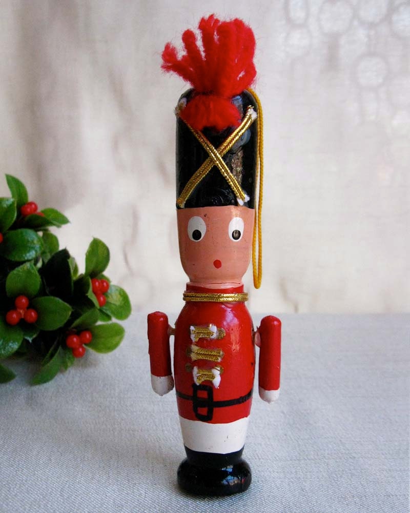 Vintage Wooden Toy Soldier Christmas Ornament Painted Wood
