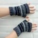 Stripe Fingerless Gloves, Long, Hand Knit, Men and Women - Gray, Black, Light Gray