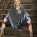 FRINGE PONCHO, steel blue Grey Poncho, BOHEMIAN sweater, Women ponchos, eco friendly