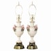 PAIR Antique Hand-Painted Porcelain Lamps by Cordey . Cottage Chic 1940s
