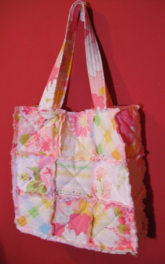 Rag Quilted Diaper Bag or Tote Vintage Pink by ToteallyBags