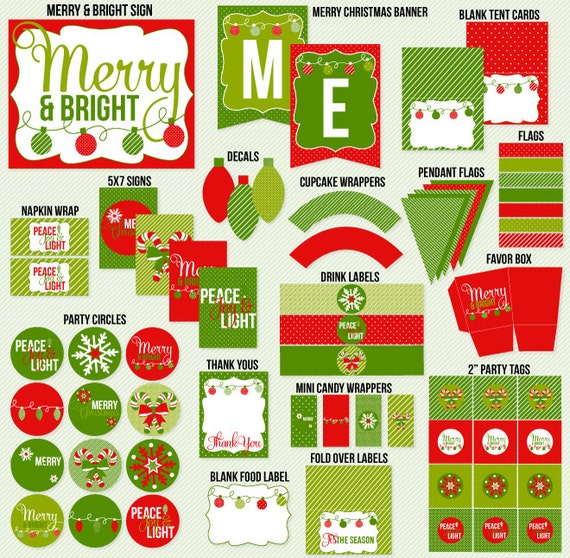 Christmas PRINTABLE Party Merry & Bright Traditional Collection (INSTANT DOWNLOAD) by Love The Day Il_570xn