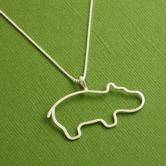 Hippo Necklace Argentium Sterling Silver Hippo by Dragonfly65