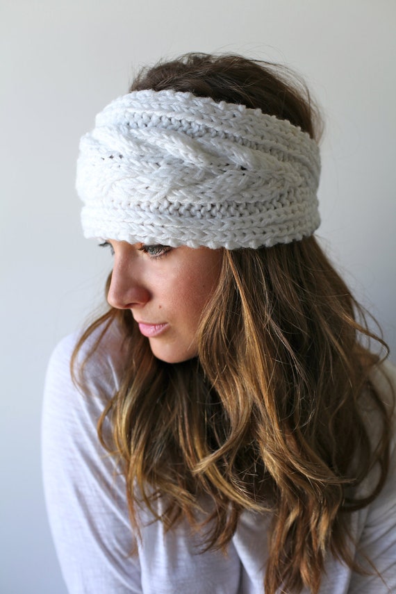 White Knit Headband Headband Ear Warmer Head Muff Braided