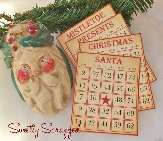 SALE Vintage Christmas Bingo Cards, Set of 4 Different Cards