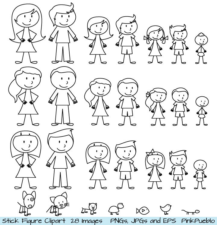 Stick Figure Clipart Clip Art Stick People Family and Pets