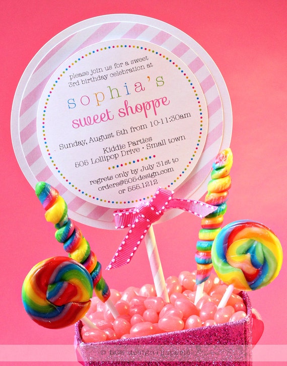Printable Vintage Sweet Shop Lollipop Style Invitation by 505 Design Il_570xn