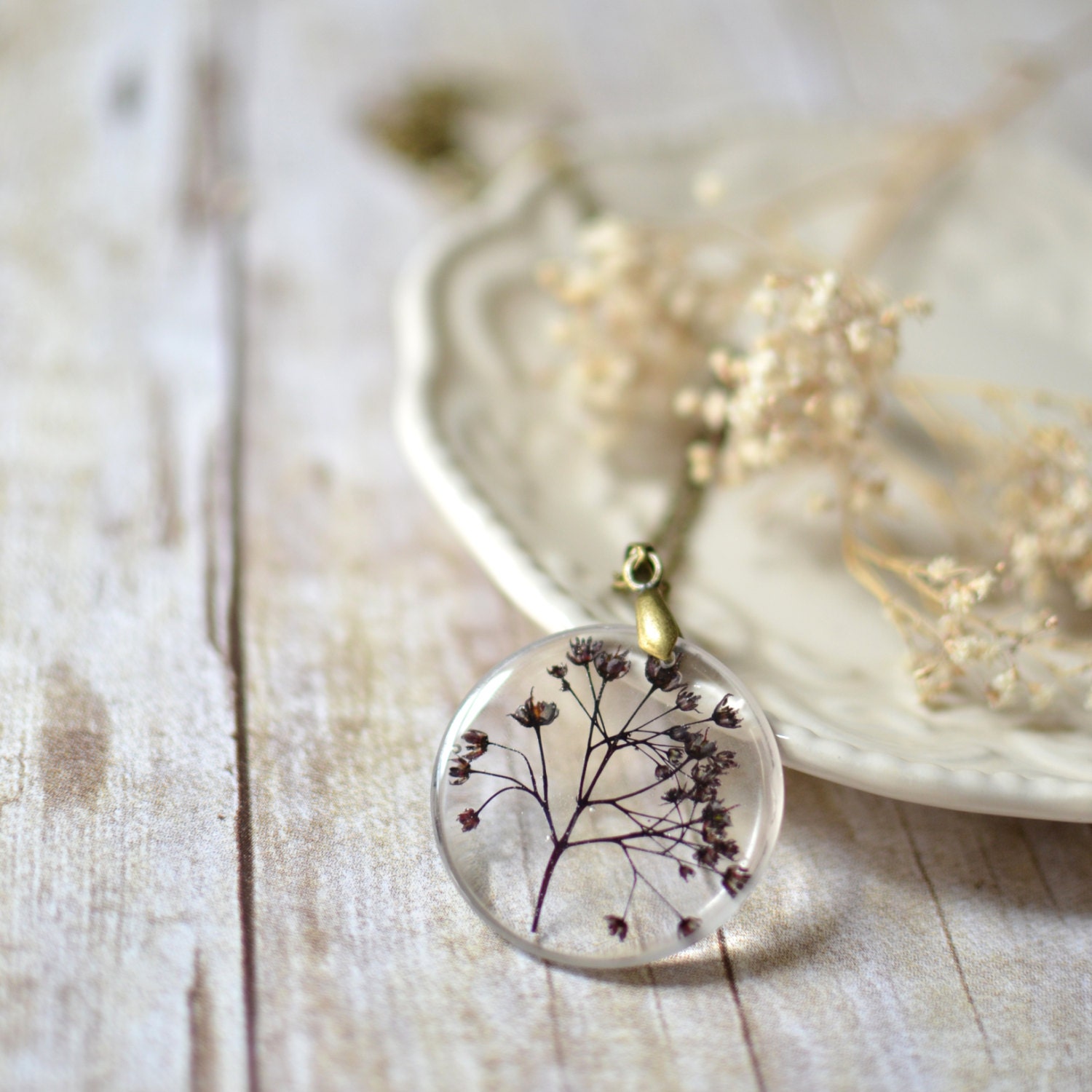 Real Pressed Flower Botanical Necklace Resin Pendant Nature