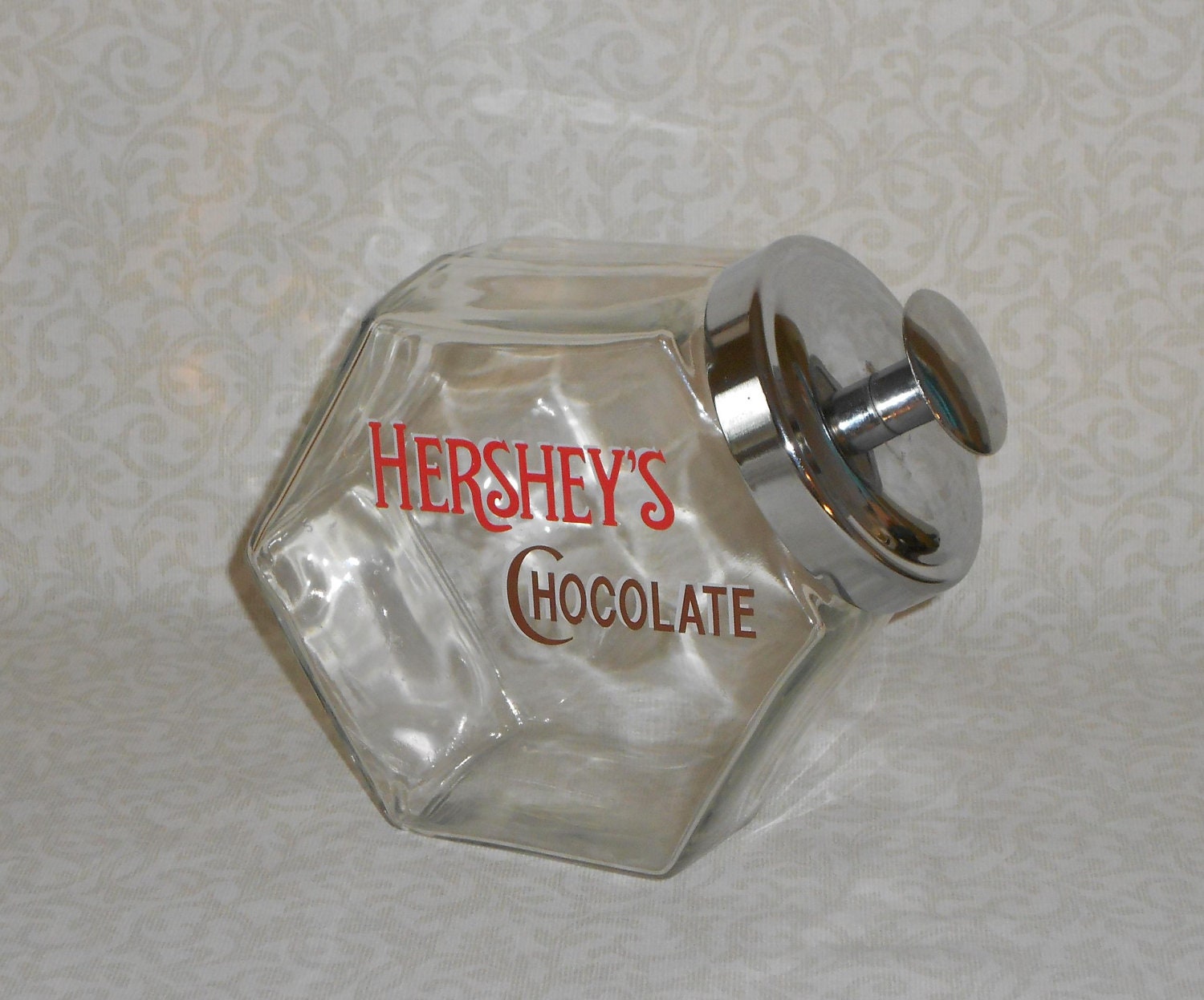Vintage Hersheys Chocolate Candy Jar Canister with Chrome Lid