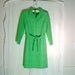 Lime Green Polo T Shirt Dress Button Front Diamond Pattern 70's Long Sleeve Tennis Dress Double Knit spring Retro Vintage FREE USA SHIPPING
