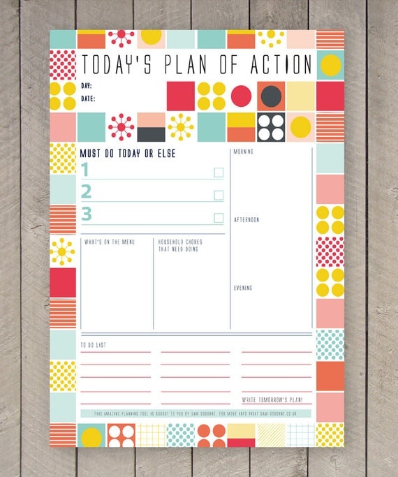 Printable Day Planner Family Organiser Mid Century Colourful