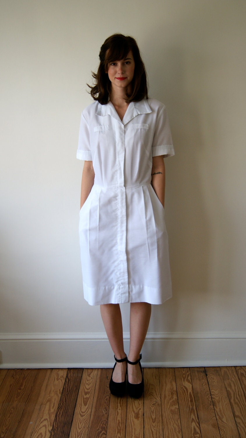 Vintage Nurses Uniform 50s 60s White Dress Military