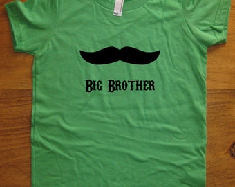 Big Brother Shirt - 6 Colors Available - Kids Big Brother Present - Mustache T shirt Sizes 2T, 4T, 6, 8, 10, 12 - Gift Friendly