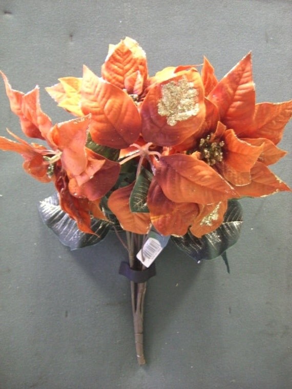 Tanday Copper Orange Poinsettia Silk Bush by Tanday on Etsy