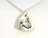 Baby Feet Heart Necklace, Sterling Silver New Mothers Necklace, Baby Memorial Necklace