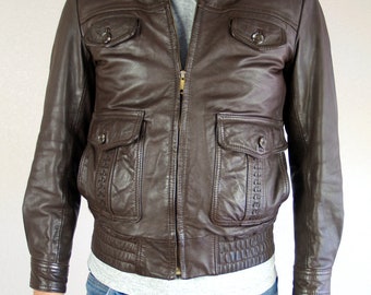 Items similar to Vintage 70s Caramel Brown LEATHER ROCKER Jacket XS S ...