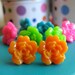 Flower Earring Set - Pink, Blue, Orange & Green Plastic Floral Stud Earrings - Set of 8 (4 Pairs)