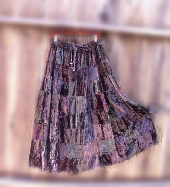 Sale: Gypsy Patchwork Skirt/ Vintage Bohemian crushed Velvet