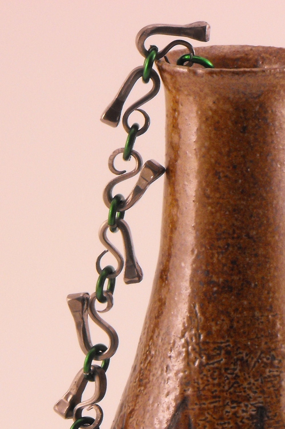Horseshoe Nail Bracelet with Green wire links by JKnotions on Etsy