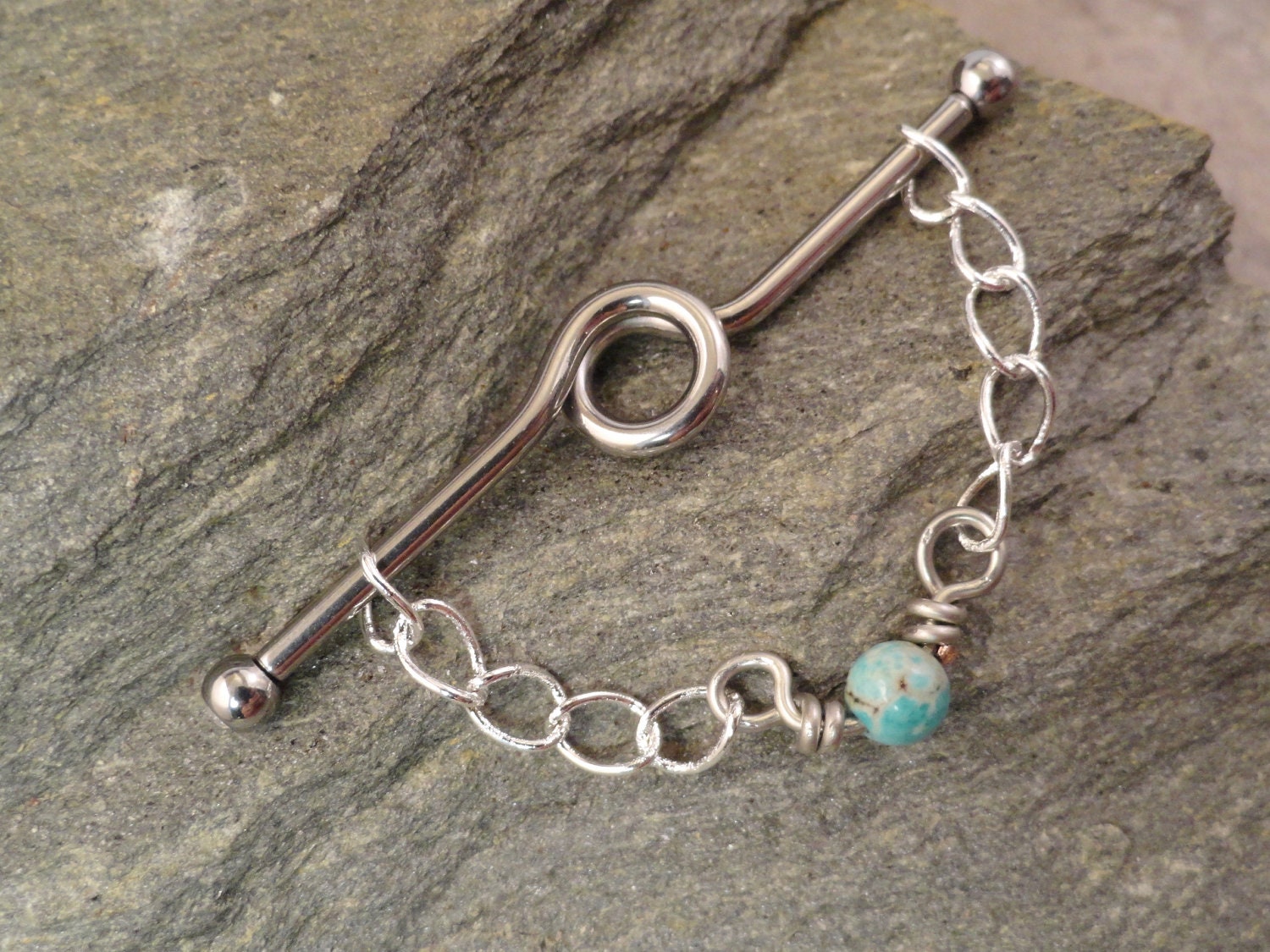 Turquoise and Chain Industrial Bar Barbell Upper Ear Piercing