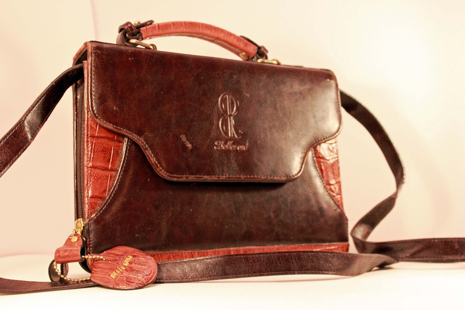 Bellerose Vintage Handbag Leather with Crocodile Trim 35 Off