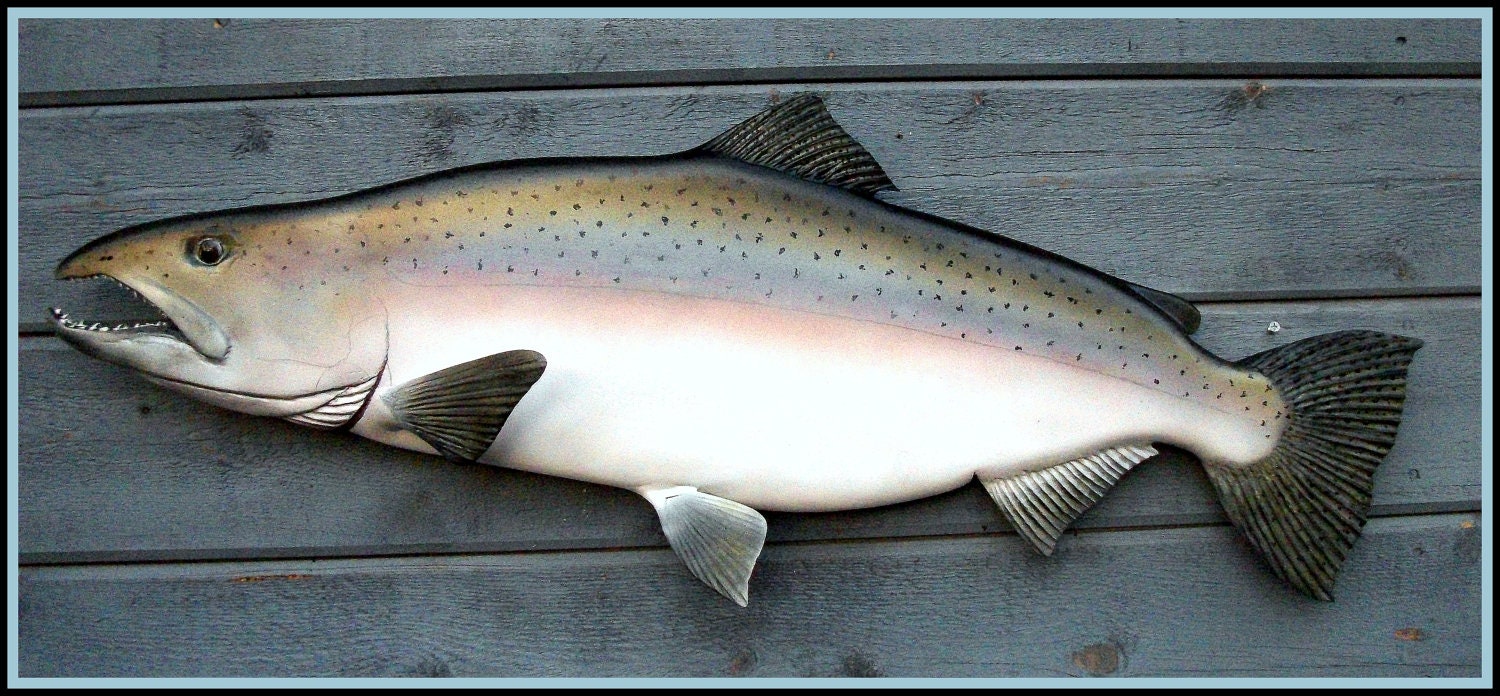 CHINOOK SALMON fish wood carving 38'' fishing gift by WOODNARTS
