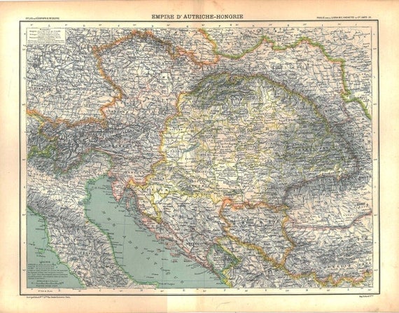 Austria Hungary Vintage Map 1889 Home Decor by CarambasVintage