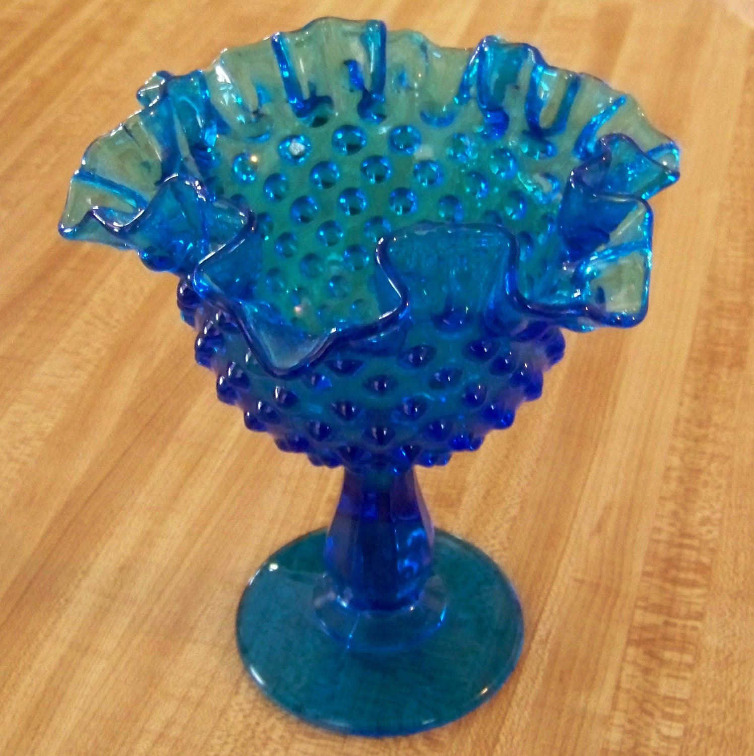 Vintage Fenton Art Glass Blue Hobnail Ruffled by PaintedOnPlaques