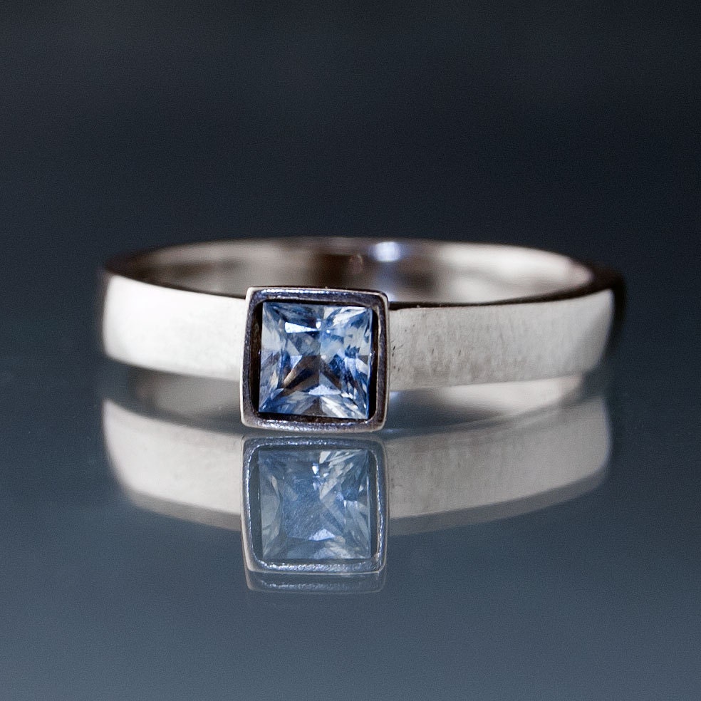 Light Blue Sapphire Engagement Ring Princess By Nodeformweddings
