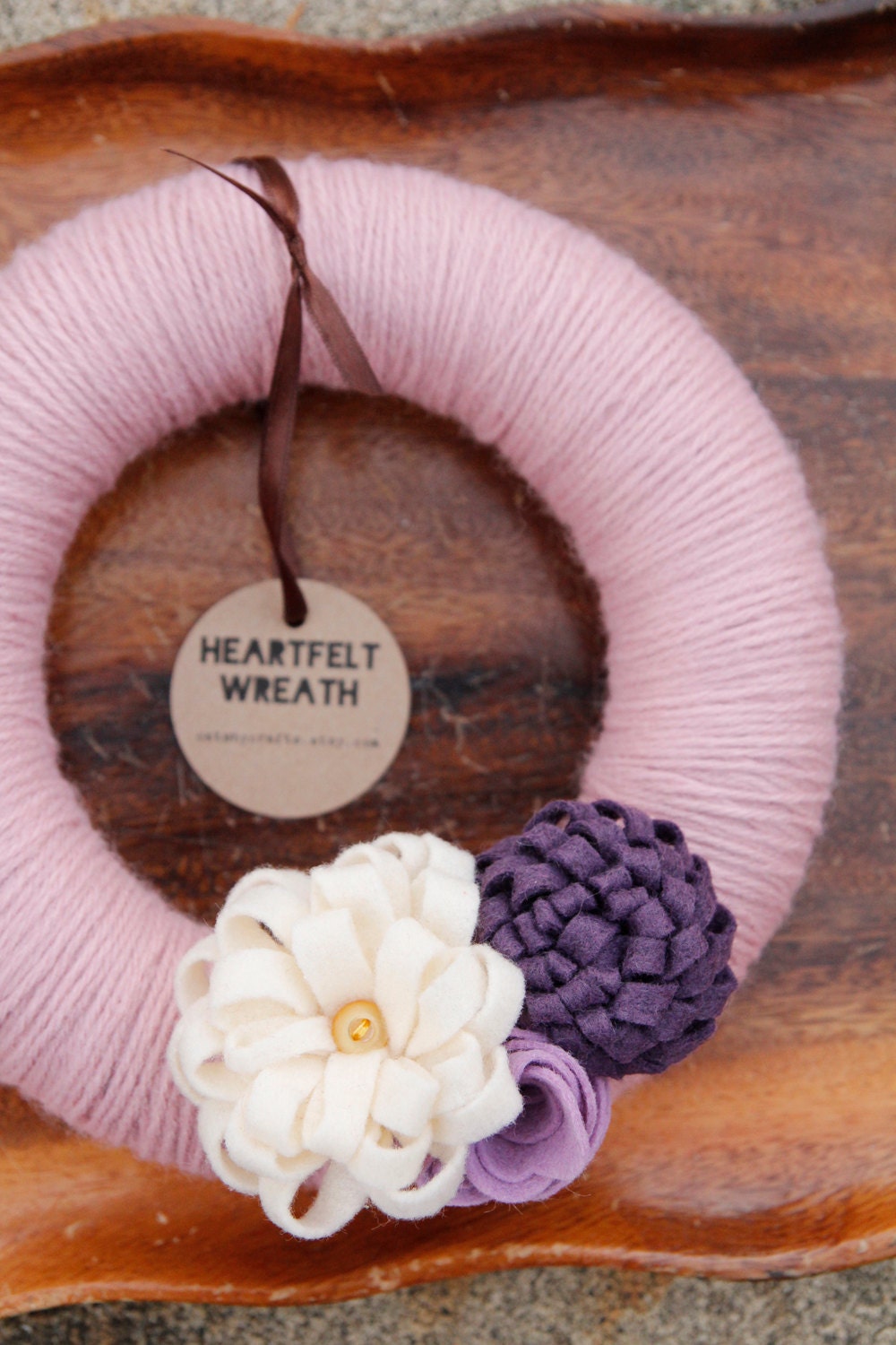 Yarn Wrapped Wreath with Dimensional Felt Flowers by CatshyCrafts