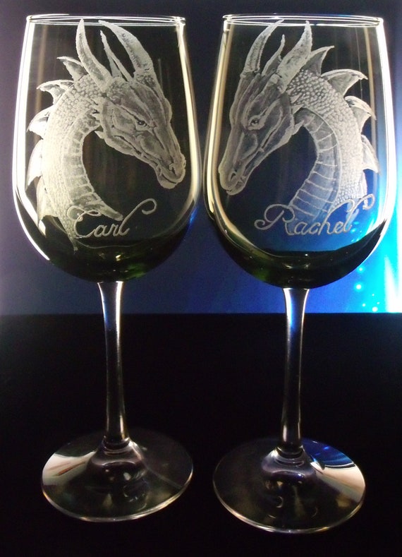 Dragon goblets Green wedding Wine glass set of 2 hand